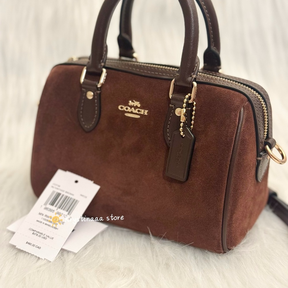 NWT Coach Mini Rowan Crossbody Bag CCF29 suede/Vintage Brown - Picture 9 of 16